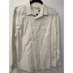 Onia Button-Up Shirt Mens Medium Beige Linen Business Preppy Career Office NWT